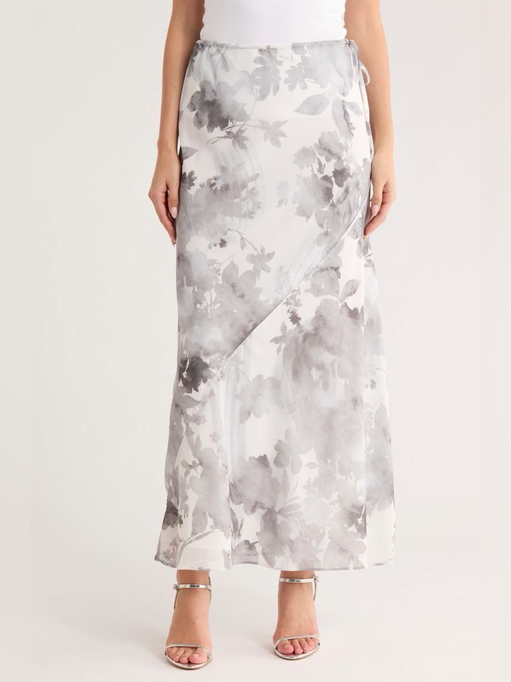 New 1 State Women's Column Printed Gray Floral Maxi Skirt Size Large